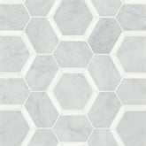 Bedrosians Matisse Mosaic 4 Marble 10.5" x 12" White Carrara & Thassos