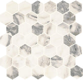Daltile Eclessia Marble 2" Hex Mosaic 12" x 13" Honed Arabescato Argento