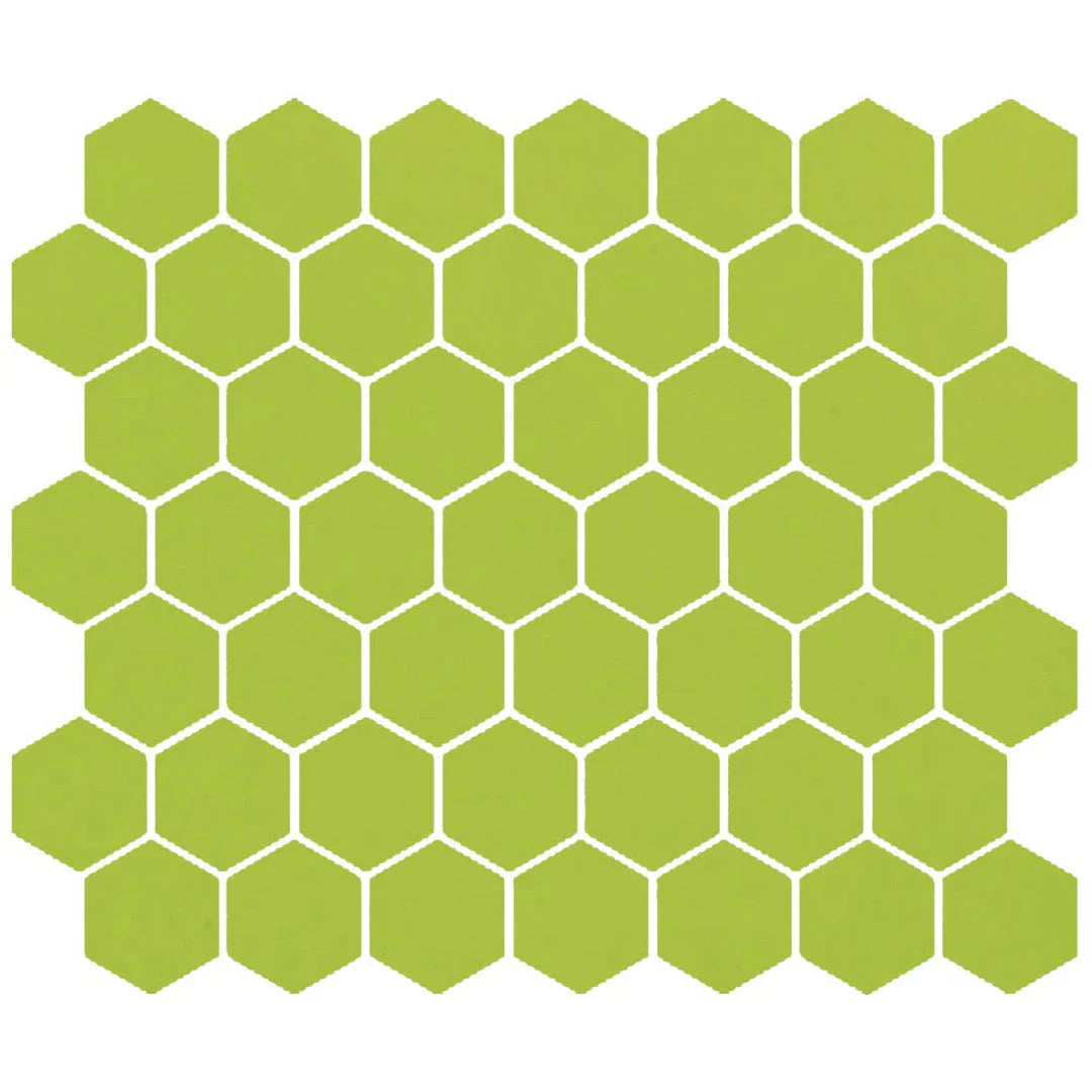 American Olean Color Story 11.62" X 10.25" Dot mounted 1.5" Hex Mosaic Green Apple