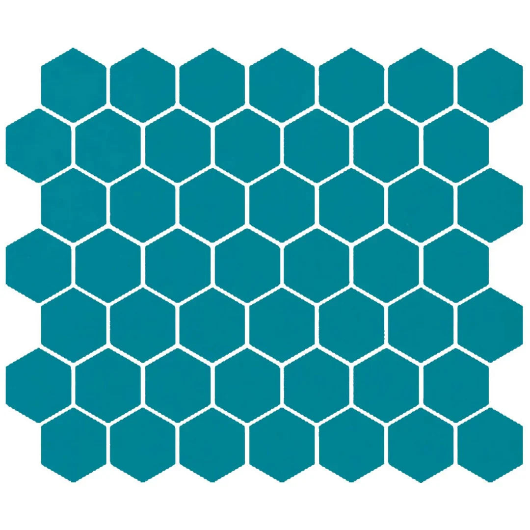 American Olean Color Story 11.62" X 10.25" Dot mounted 1.5" Hex Mosaic Peacock Blue