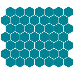 American Olean Color Story 11.62" X 10.25" Dot mounted 1.5" Hex Mosaic Peacock Blue