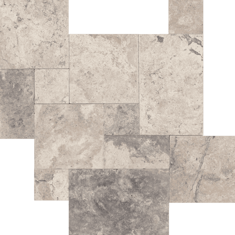 Bedrosians Travertine 3cm Paver Set 8" x 8" - 8" x 16" - 16" x 16" - 16" x 24" Silver Cream