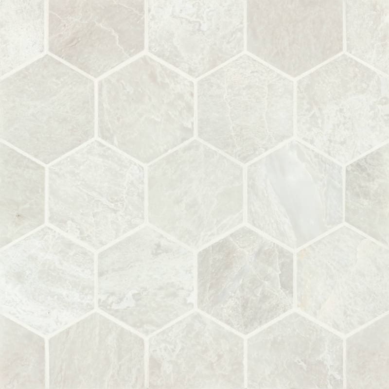 Bedrosians Marble 3" Hexagon Mosaic 10.5" x 12"  Iceberg White
