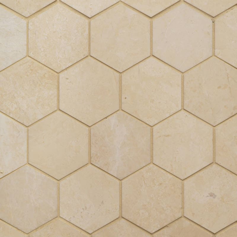 Bedrosians Marble 3" Hexagon Mosaic 10.5" x 12"  Caspian Bisque