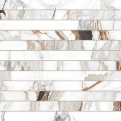 Bedrosians Prati 1" x 12" Mosaic 12" x 12" Honed Calacatta Macchia Vecchia