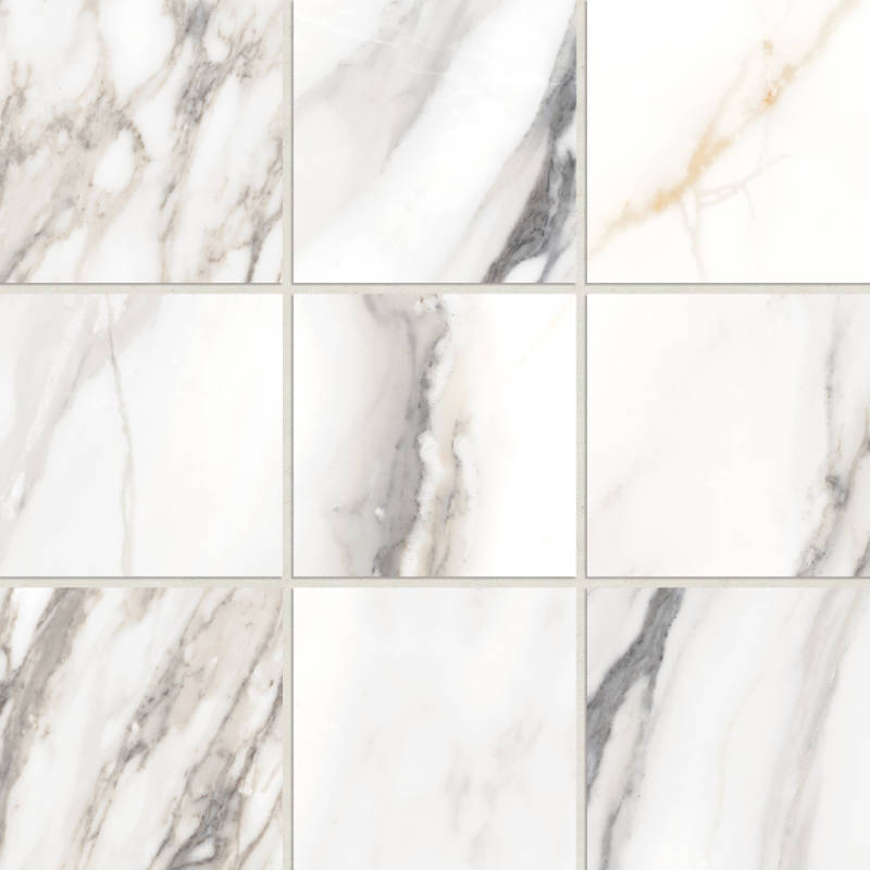Bedrosians Prati 4" x 4" Mosaic 12" x 12"  Honed Calacatta Borghini Warm