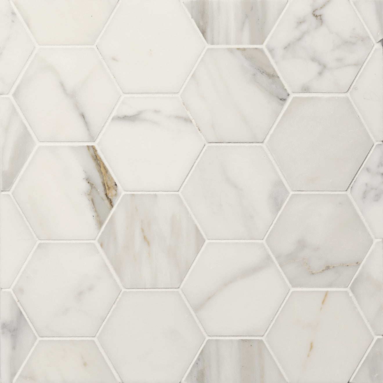 Bedrosians Marble 3" Hexagon Mosaic 10.5" x 12"  Calacatta Oro
