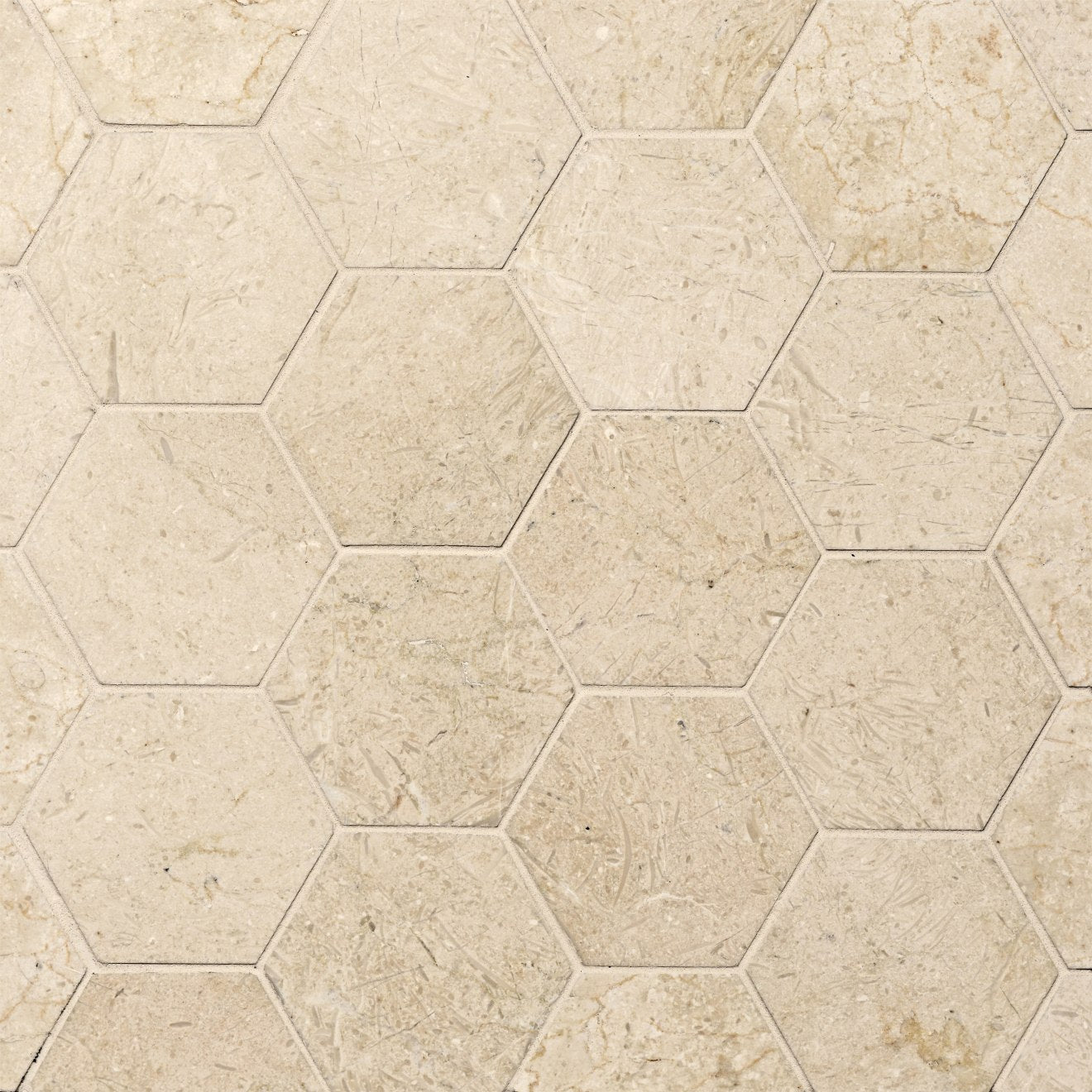 Bedrosians Marble 3" Hexagon Mosaic 10.5" x 12"  Crema Marfil Select