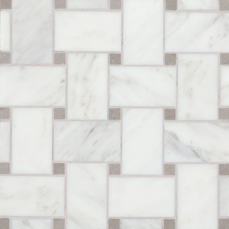 Bedrosians Marble 11.22" x 11.22" Jumbo Basket Weave Mosaics Honed Oriental White / Cinder Grey Dot