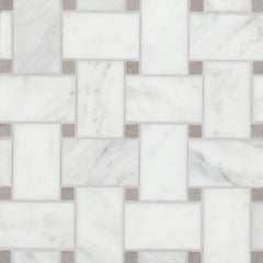 Bedrosians Marble 11.22" x 11.22" Jumbo Basket Weave Mosaics Honed Oriental White / Cinder Grey Dot