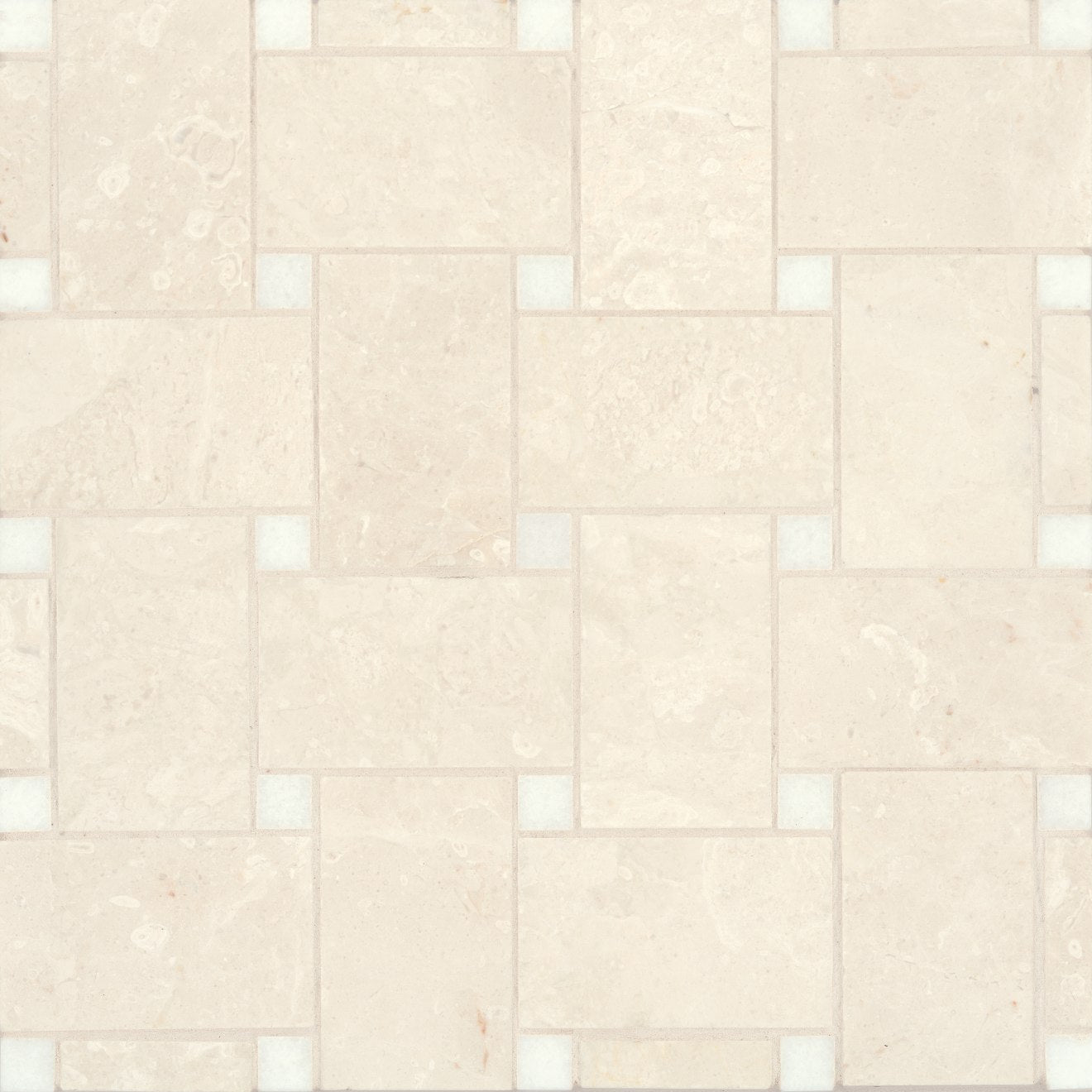 Bedrosians Marble 11.22" x 11.22" Jumbo Basket Weave Mosaics Honed Beige Marble w/ Thassos Dot