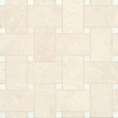 Bedrosians Marble 11.22" x 11.22" Jumbo Basket Weave Mosaics Honed Beige Marble w/ Thassos Dot