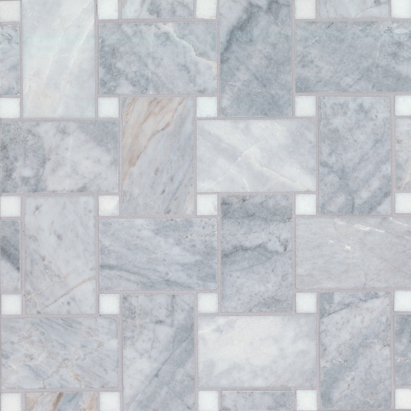 Bedrosians Marble 11.22" x 11.22" Jumbo Basket Weave Mosaics Honed Glorious Blue w/ Thassos Dot