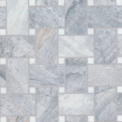 Bedrosians Marble 11.22" x 11.22" Jumbo Basket Weave Mosaics Honed Glorious Blue w/ Thassos Dot