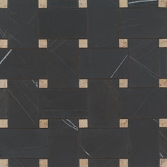 Bedrosians Marble 11.22" x 11.22" Jumbo Basket Weave Mosaics Honed Sahara Noir w/ Beige Dot-