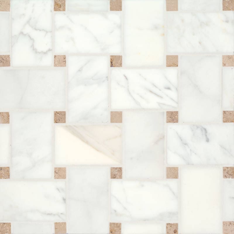 Bedrosians Marble 11.22" x 11.22" Jumbo Basket Weave Mosaics Honed Calacatta / Jura Beige Dot