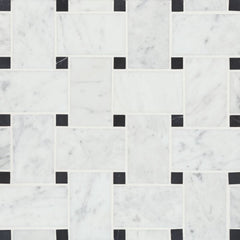 Bedrosians Marble 11.22" x 11.22" Jumbo Basket Weave Mosaics Honed White Carrara / Absolute Black Dot