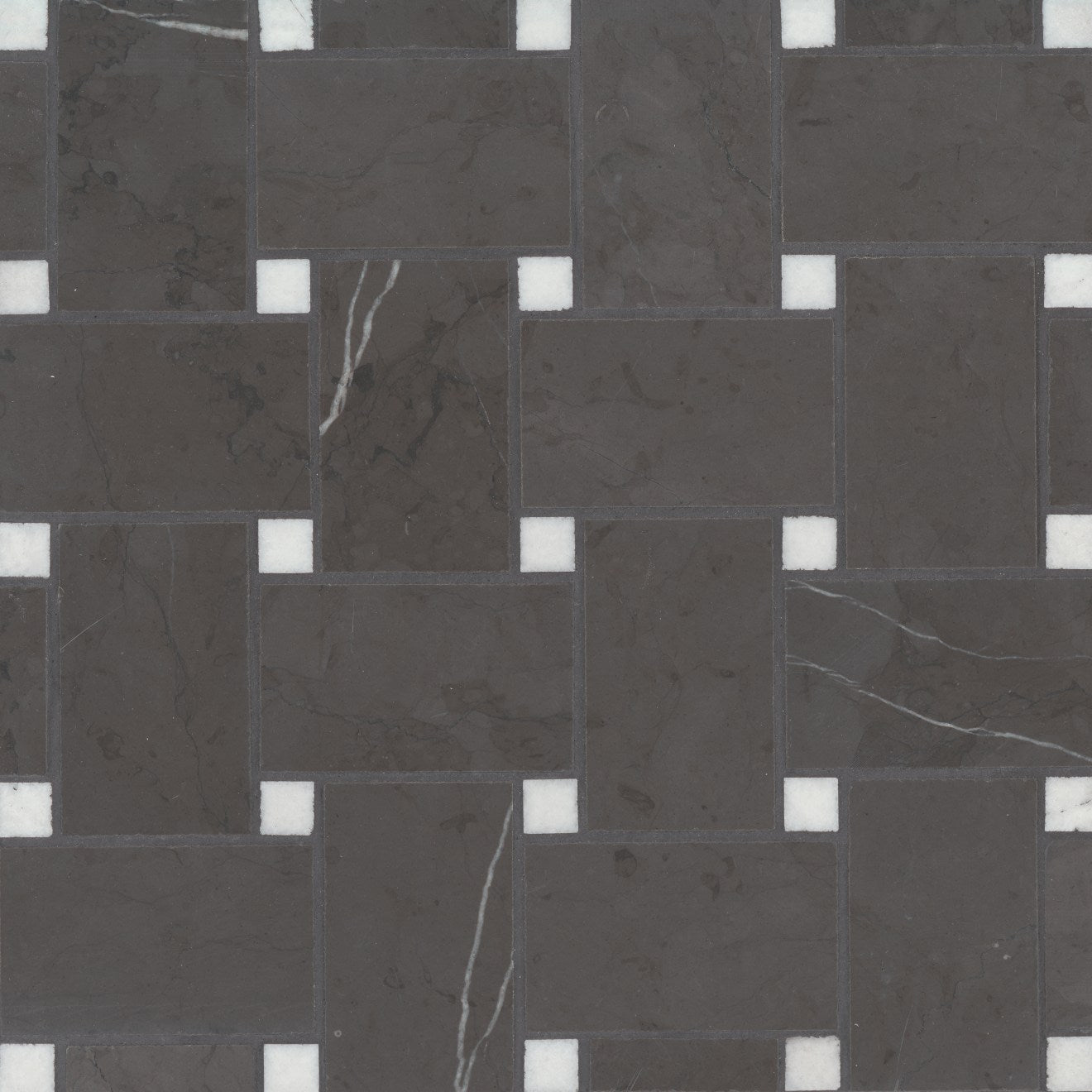 Bedrosians Marble 11.22" x 11.22" Jumbo Basket Weave Mosaics Honed Pietra Grey w/ Thassos Dot