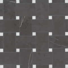 Bedrosians Marble 11.22" x 11.22" Jumbo Basket Weave Mosaics Honed Pietra Grey w/ Thassos Dot