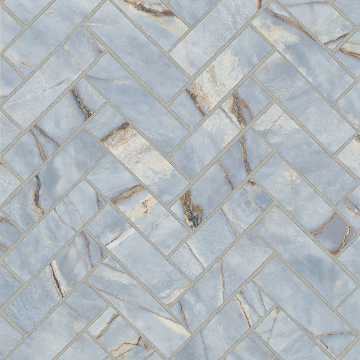Bedrosians Magnifica Era Luxury 1" x 4" Herringbone Mosaic 12" x 12"  Deep River