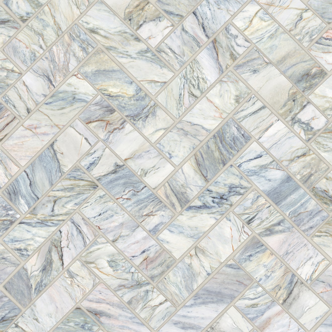 Bedrosians Magnifica Era Luxury 1" x 4" Herringbone Mosaic 12" x 12"  Fusion