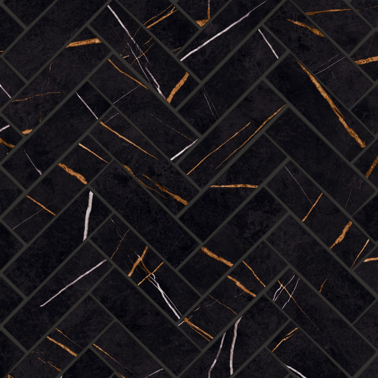 Bedrosians Magnifica Era Luxury 1" x 4" Herringbone Mosaic 12" x 12"  Sahara Noir