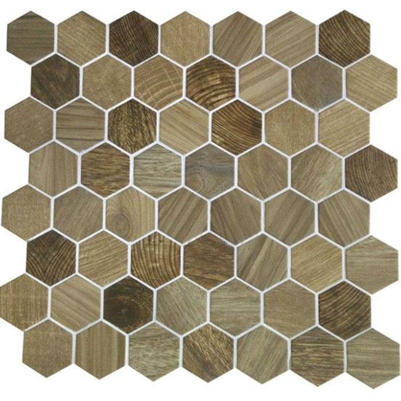 American Olean Crosswood 11" X 12" Glass Hexagonal Mosaic Sandpiper