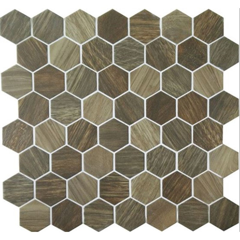 American Olean Crosswood 11" X 12" Glass Hexagonal Mosaic Heron
