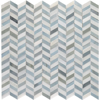 American Olean Candora Mini Chevron Mosaic Polished White & Blue Blend
