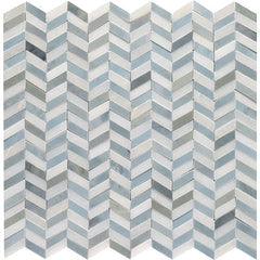American Olean Candora Mini Chevron Mosaic Polished White & Blue Blend