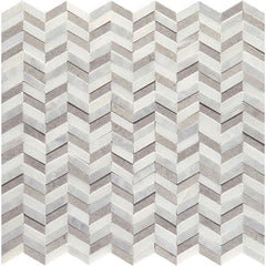 American Olean Candora Mini Chevron Mosaic Polished White & Grey Blend
