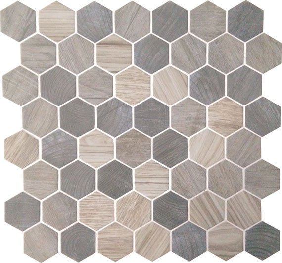American Olean Crosswood 11" X 12" Glass Hexagonal Mosaic Pelican