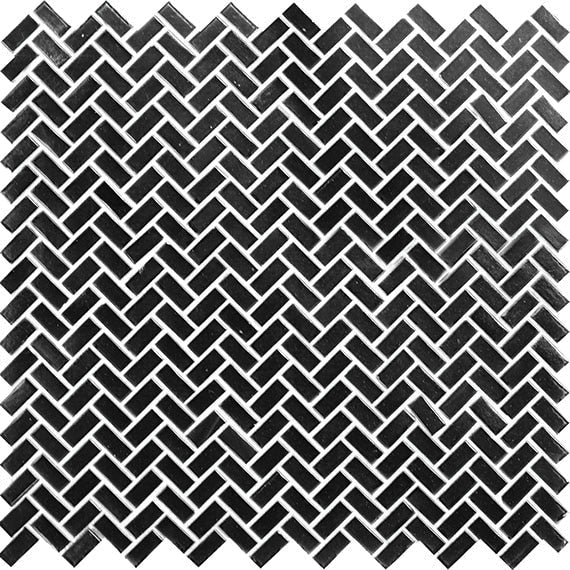 American Olean Novelty 12.5" X 12.5" Herringbone 3D Effect Fusion Glass Mosaic Onyx