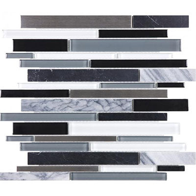 Chesapeake Steel Glass Random Strip Mosaic Arctic Night