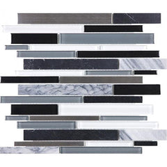 Chesapeake Steel Glass Random Strip Mosaic Arctic Night