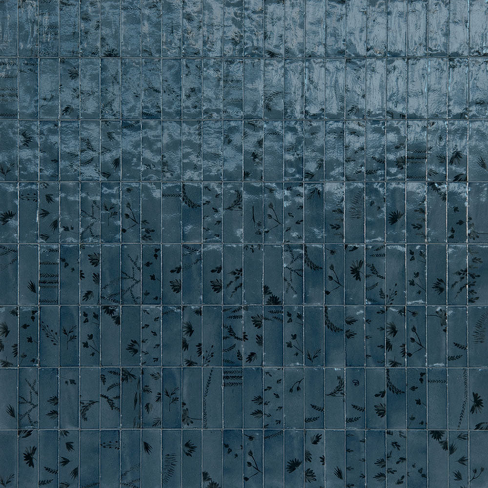 Marazzi Rice 2" X 6" Blu Deco Leaf