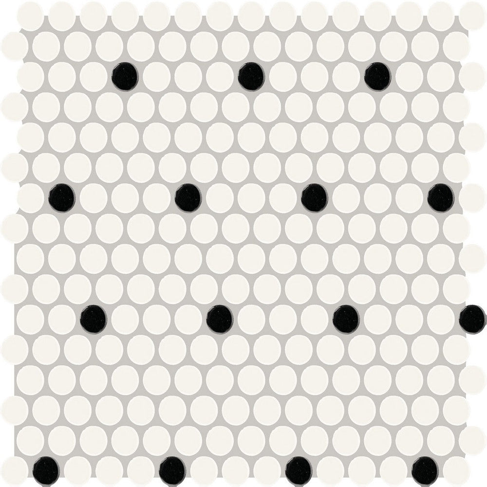 Daltile Color Wheel Mosaic 13'' x 11'' Penny Matte Arctic White/Black Matte
