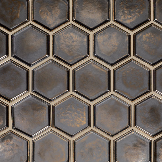Daltile Artefino Jewel 2.5" Hex Framed Mosaic 14" x 12"  Antiqued Brass