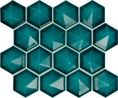 Daltile Artefino Jewel  3" Hex Pyramid Mosaic 12" x 11" Aquamarine