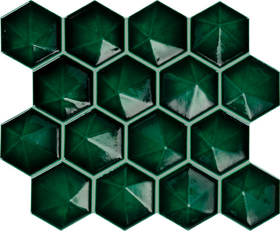 Daltile Artefino Jewel  3" Hex Pyramid Mosaic 12" x 11" Emerald