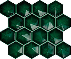 Daltile Artefino Jewel  3" Hex Pyramid Mosaic 12" x 11" Emerald