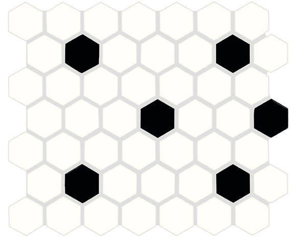 Daltile Color Wheel Mosaic 1.5" Hex Matte Arctic White/Black Matte