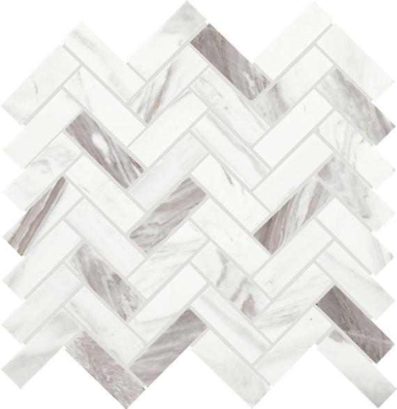 Daltile Eclessia Marble 1" x 3" Herringbone Mosaic 13" x 14" Volakas