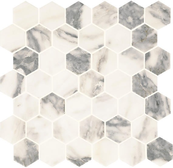 Daltile Eclessia Marble 2" Hex Mosaic 12" x 13" Honed Arabescato Argento