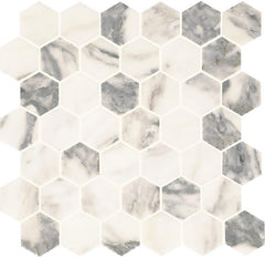 Daltile Eclessia Marble 2" Hex Mosaic 12" x 13" Honed Arabescato Argento