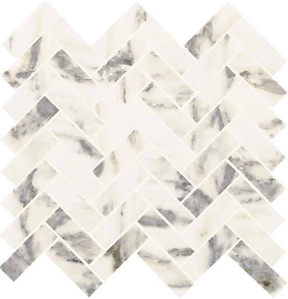 Daltile Eclessia Marble 1" x 3" Herringbone Mosaic 13" x 14" Arabescato Argento