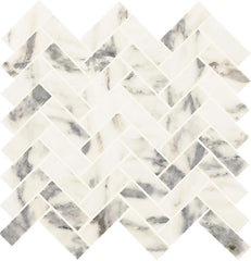 Daltile Eclessia Marble 1" x 3" Herringbone Mosaic 13" x 14" Arabescato Argento