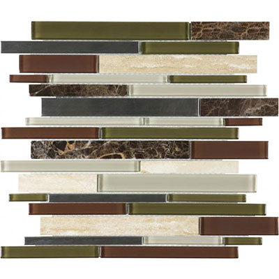 Chesapeake Steel Glass Random Strip Mosaic Deep Grotto