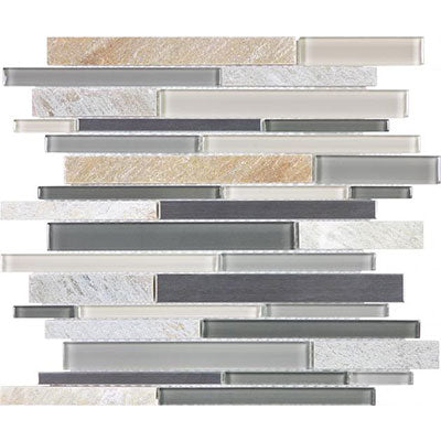 Chesapeake Steel Glass Random Strip Mosaic Fossil Rock