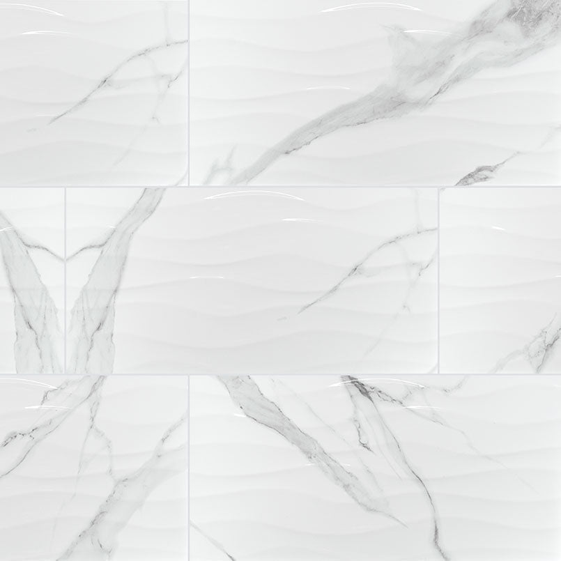 MS International Dymo 12" x 24" Glossy Statuary Wavy White
